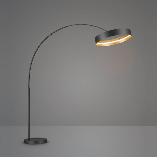 Lampada da terra ad arco led 32w cct 2700k 6000k con telecomando per soggiorno nera con anello