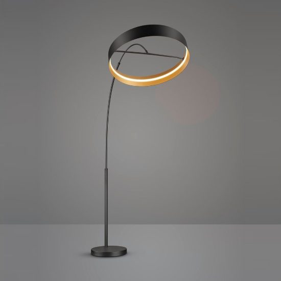 Lampada da terra ad arco led 32w cct 2700k 6000k con telecomando per soggiorno nera con anello