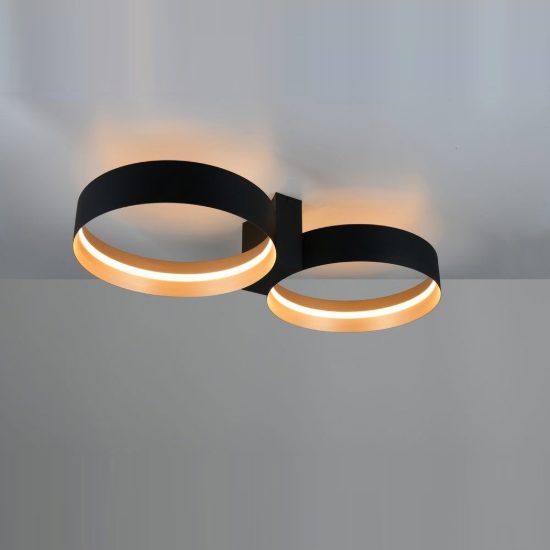 Plafoniera led 36w cct 2700k 6000k con telecomando per soggiorno moderna nera a doppio cerchio