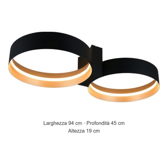 Plafoniera led 36w cct 2700k 6000k con telecomando per soggiorno moderna nera a doppio cerchio