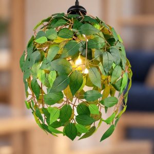 Lampadario a sospensione per soggiorno moderno nero con foglie lavabili verdi