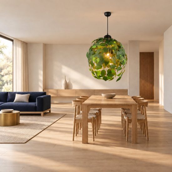 Lampadario a sospensione per soggiorno moderno nero con foglie lavabili verdi