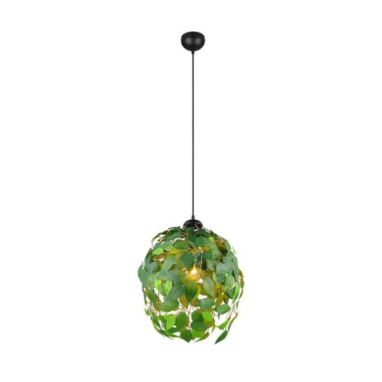 Lampadario a sospensione per soggiorno moderno nero con foglie lavabili verdi