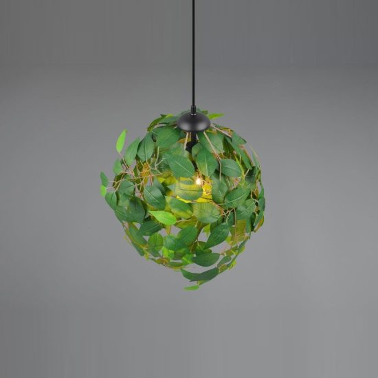 Lampadario a sospensione per soggiorno moderno nero con foglie lavabili verdi