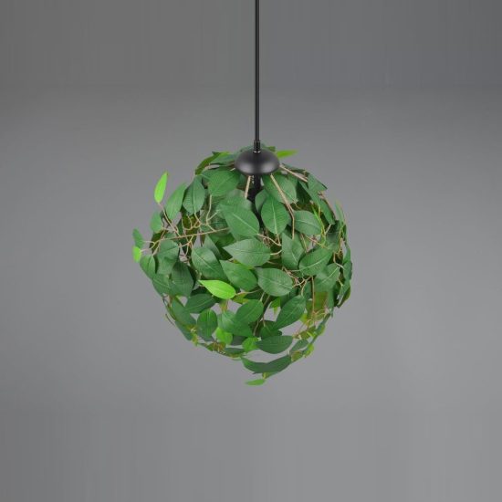 Lampadario a sospensione per soggiorno moderno nero con foglie lavabili verdi