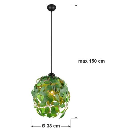 Lampadario a sospensione per soggiorno moderno nero con foglie lavabili verdi