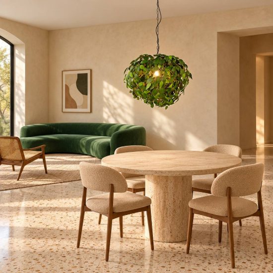 Lampadario a sospensione 4 luci per soggiorno moderno nero con foglie lavabili verdi
