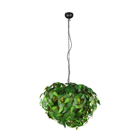 Lampadario a sospensione 4 luci per soggiorno moderno nero con foglie lavabili verdi