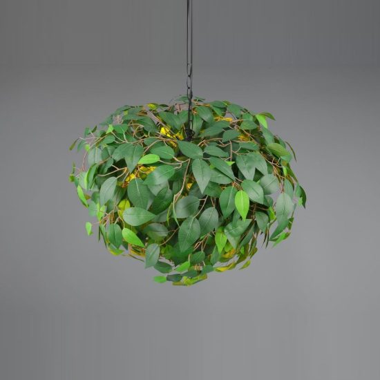 Lampadario a sospensione 4 luci per soggiorno moderno nero con foglie lavabili verdi
