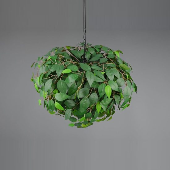 Lampadario a sospensione 4 luci per soggiorno moderno nero con foglie lavabili verdi