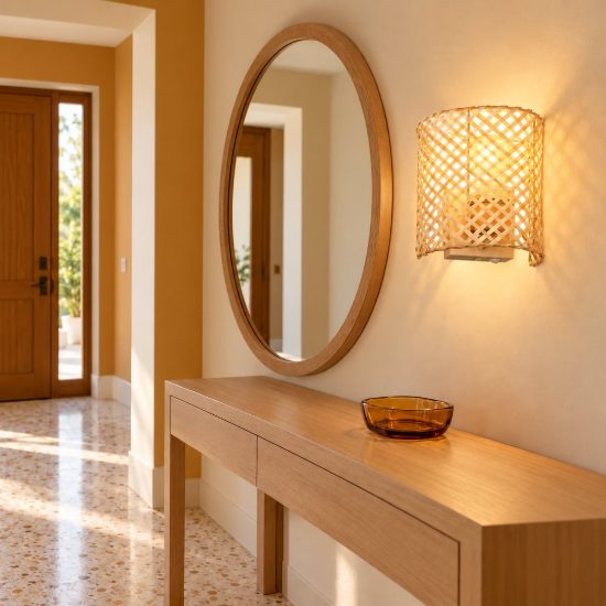 Applique per comodino camera da letto moderna con paralume in bambu naturale interruttore
