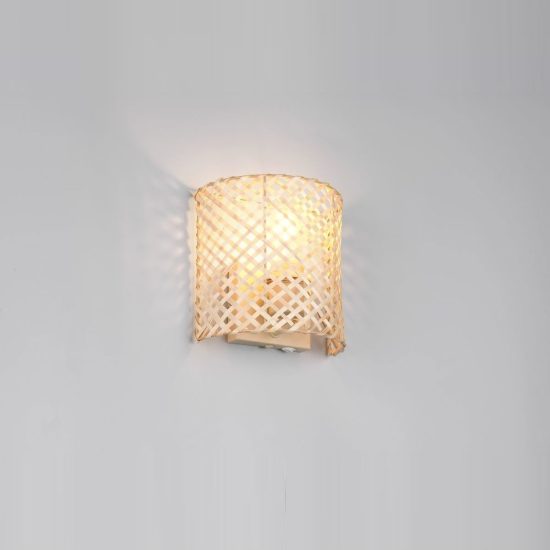 Applique per comodino camera da letto moderna con paralume in bambu naturale interruttore