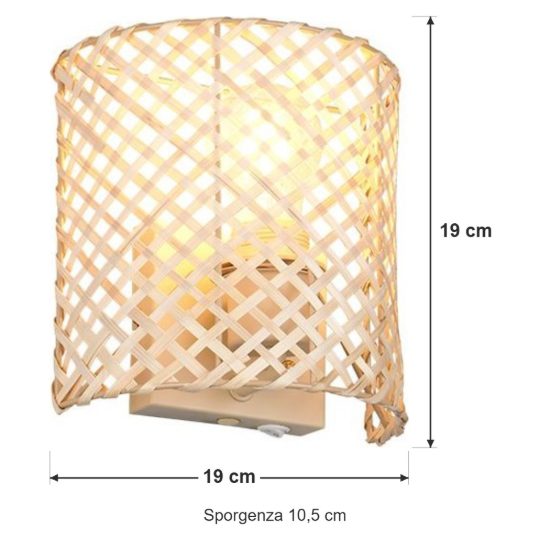 Applique per comodino camera da letto moderna con paralume in bambu naturale interruttore