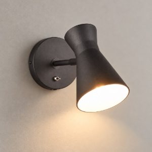 Applique per comodino camera da letto orientabile nera con paralume a doppio cono interruttore