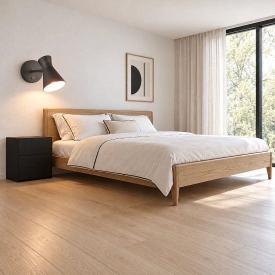 Applique per comodino camera da letto orientabile nera con paralume a doppio cono interruttore