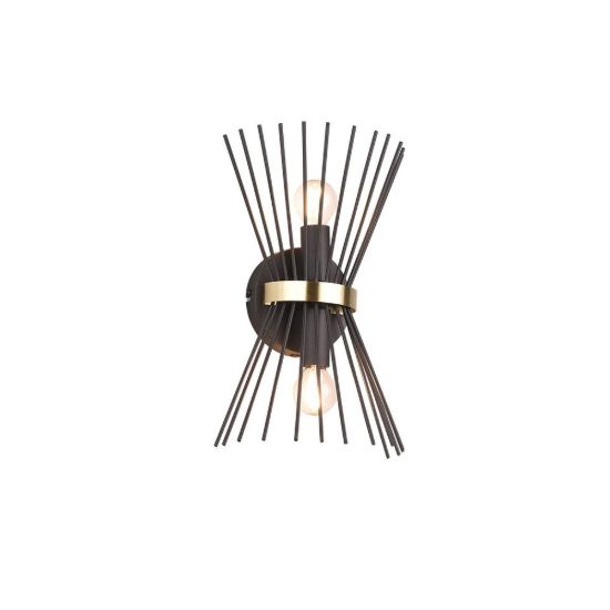Applique per soggiorno 2 luci moderna a bacchette di metallo nera oro con luce su giu