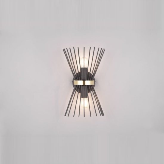 Applique per soggiorno 2 luci moderna a bacchette di metallo nera oro con luce su giu