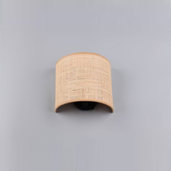 Applique per comodino camera da letto moderna nera con paralume in fibra naturale interruttore