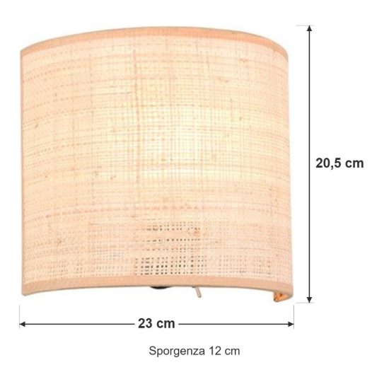 Applique per comodino camera da letto moderna nera con paralume in fibra naturale interruttore