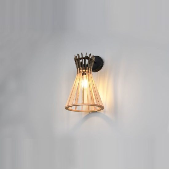 Applique per comodino camera da letto moderna in legno naturale metallo nero con interruttore