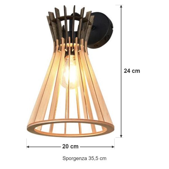 Applique per comodino camera da letto moderna in legno naturale metallo nero con interruttore