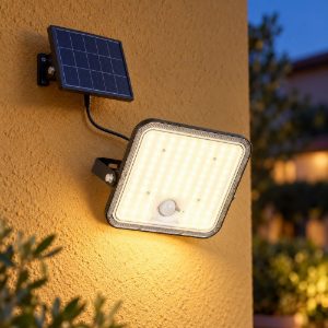 Proiettore solare da esterno led 18w 4000k con telecomando sensore di movimento ip65 nero