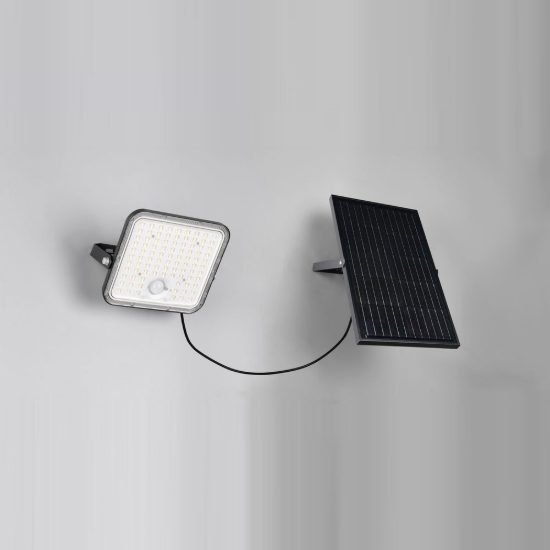 Proiettore solare da esterno led 18w 4000k con telecomando sensore di movimento ip65 nero