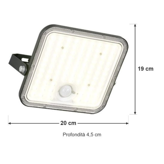 Proiettore solare da esterno led 18w 4000k con telecomando sensore di movimento ip65 nero