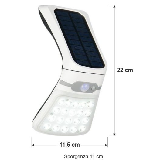 Applique da esterno solare led 3,5w 4000k con sensore di movimento ip44 orientabile bianca