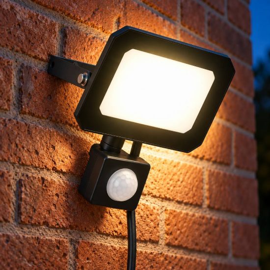 Proiettore da esterno led 20w 4000k con sensore di movimento ip44 orientabile nero