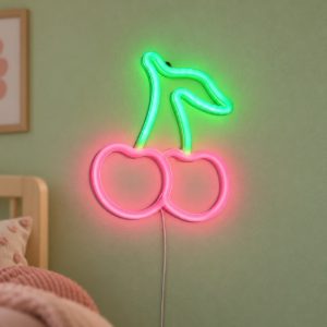 Applique per soggiorno led 2w usb-c decorativa a forma di ciliegie effetto neon trasparente