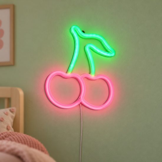 Applique per soggiorno led 2w usb-c decorativa a forma di ciliegie effetto neon trasparente