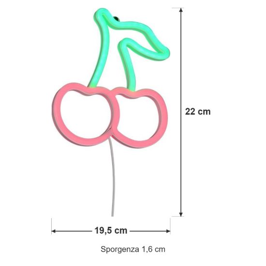 Applique per soggiorno led 2w usb-c decorativa a forma di ciliegie effetto neon trasparente