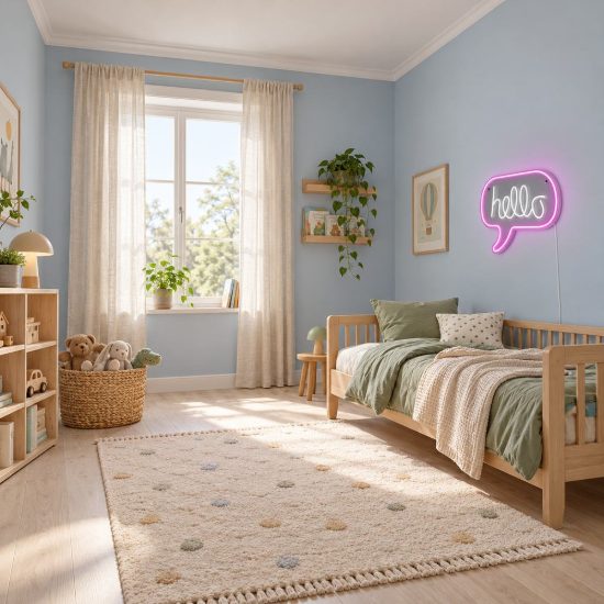 Applique per soggiorno led 5w usb-c decorativa a fumetto con scritta hello trasparente