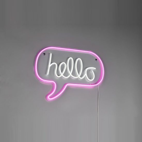 Applique per soggiorno led 5w usb-c decorativa a fumetto con scritta hello trasparente