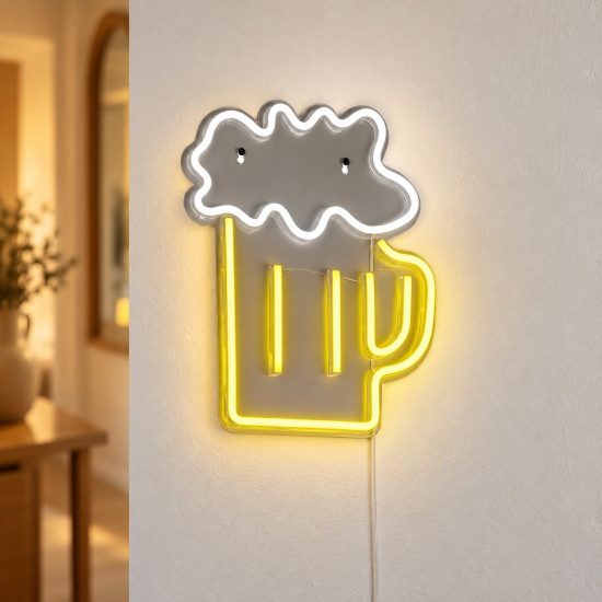 Applique per soggiorno led 5w usb-c decorativa a forma di boccale di birra effetto neon trasparente