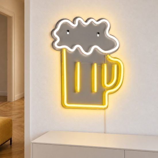 Applique per soggiorno led 5w usb-c decorativa a forma di boccale di birra effetto neon trasparente