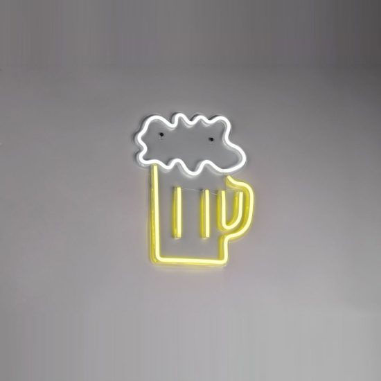 Applique per soggiorno led 5w usb-c decorativa a forma di boccale di birra effetto neon trasparente