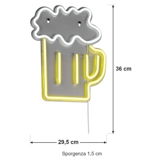 Applique per soggiorno led 5w usb-c decorativa a forma di boccale di birra effetto neon trasparente