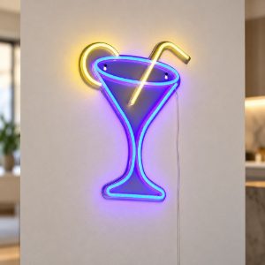 Applique per soggiorno led 5w usb-c decorativa a forma di bicchiere da cocktail effetto neon trasparente