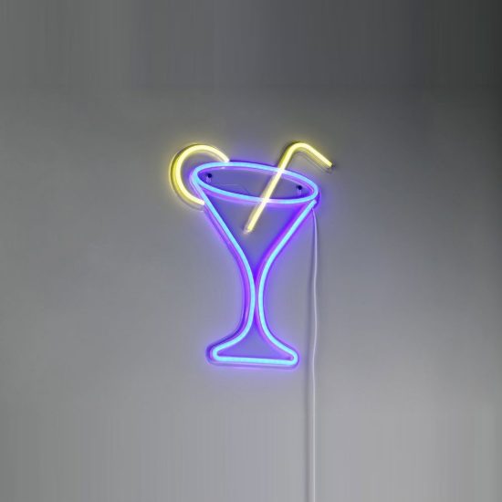 Applique per soggiorno led 5w usb-c decorativa a forma di bicchiere da cocktail effetto neon trasparente