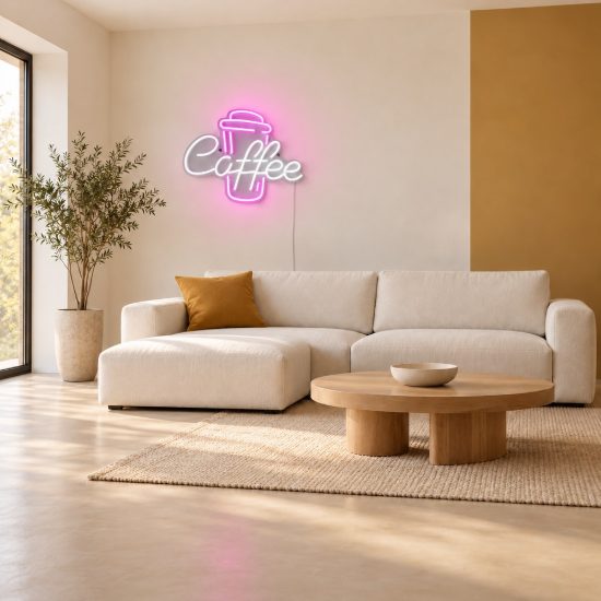 Applique per soggiorno led 5w usb-c decorativa a forma di tazza di caffe effetto neon trasparente