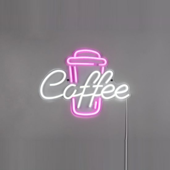 Applique per soggiorno led 5w usb-c decorativa a forma di tazza di caffe effetto neon trasparente