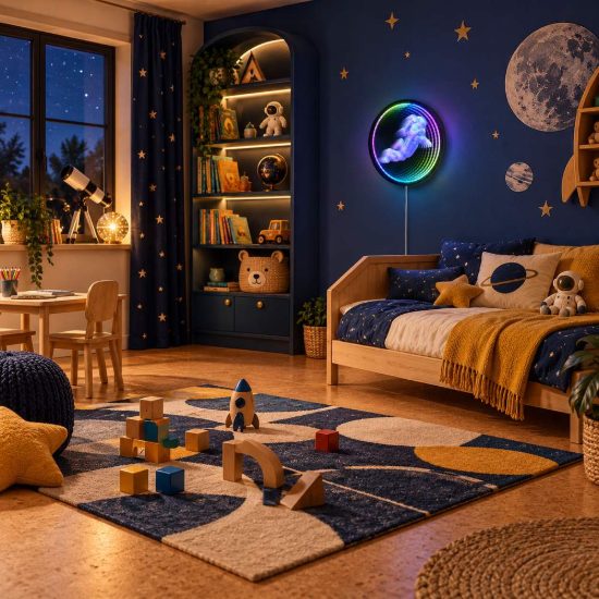 Applique led 6,5w 6500k rgb con telecomando per cameretta con astronauta effetto infinito nera