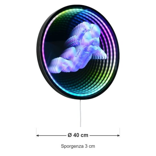 Applique led 6,5w 6500k rgb con telecomando per cameretta con astronauta effetto infinito nera