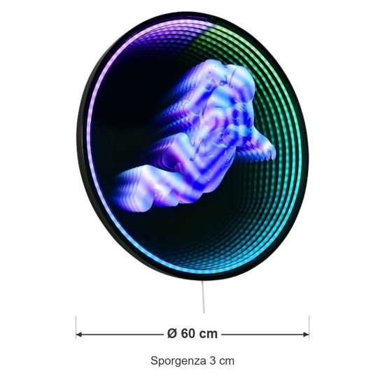 Applique led 7w 6500k rgb con telecomando per cameretta con astronauta effetto infinito nera