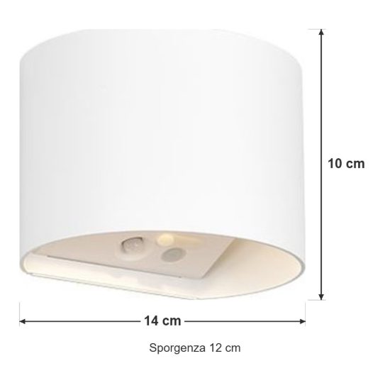 Applique da esterno ricaricabile led 2w 3000k con sensore di movimento ip44 stondata bianca