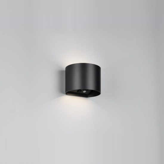 Applique da esterno ricaricabile led 2w 3000k con sensore di movimento ip44 stondata nera