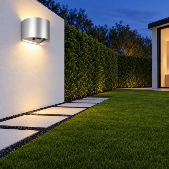 Applique da esterno ricaricabile led 2w 3000k con sensore di movimento ip44 stondata titanio
