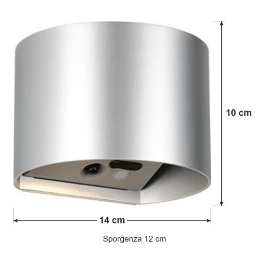 Applique da esterno ricaricabile led 2w 3000k con sensore di movimento ip44 stondata titanio